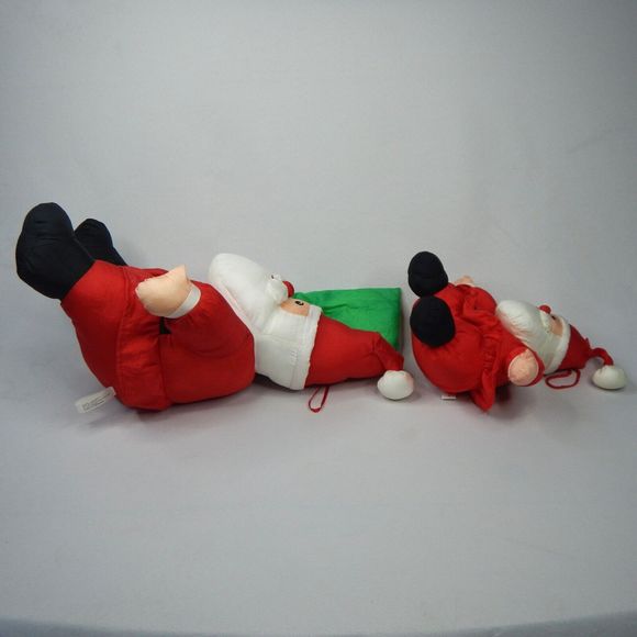 Vtg Set 2 Nylon Santa Claus Plush International Silver Co. Christmas 15" & 9" - Picture 12 of 16